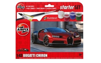 Airfix 1:43 Scale Plastic Kit Bugatti Chiron Small Starter Set - A55005