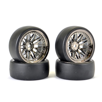 FASTRAX 1/10 (4) DRIFT D1 TYRE w/9MM 20-SPOKE WHEEL-BK CHROME