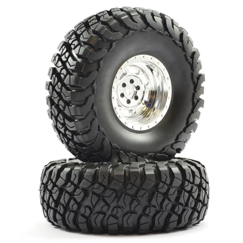 FTX MAULER 2.2" ALL TERRAIN TYRES PRE-GLUED ON CHROME WHEEL (2)