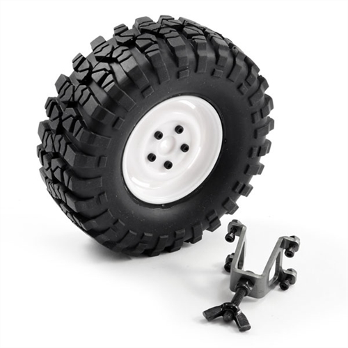 FTX OUTBACK SPARE TYRE MOUNT & TYRE/STEEL LOOK LUG WHEEL WHITE
