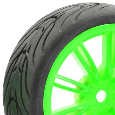 FASTRAX 1/10 STREET/TREAD TYRE 20SP NEON GREEN WHEEL