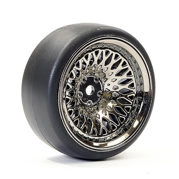 FASTRAX 1/10 (4) DRIFT D1 TYRE w/9MM CLASSIC WHEELS-BK CHROME
