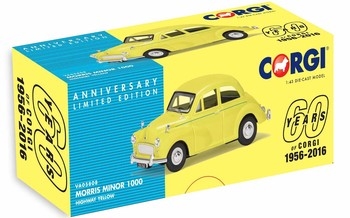 Corgi 1:43 Diecast Morris Minor 1000, Highway Yellow 60th Anniversary Collection - VA05808