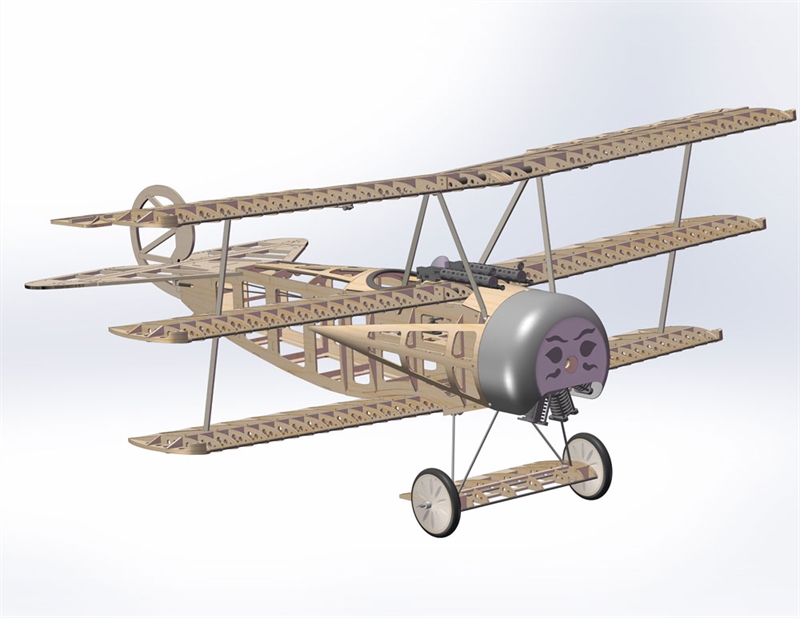 DW Hobby Fokker DR1 Laser Cut Balsa Kit 770MM (INC 1100KV MOTOR,20A
