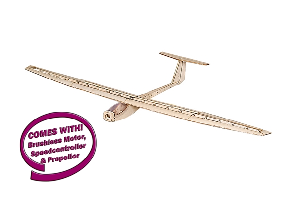 DW Hobby Griffen Balsa 1.5M Powered Glider Kit - INC 1100KV Motor, 20A ESC & Prop