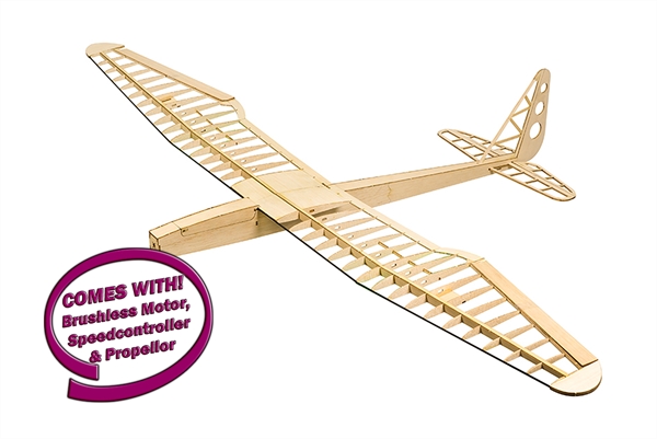 DW Hobby Sunbird Balsa 1.6M Powered Glider Kit - INC 1100KV Motor, 20A ESC & Prop
