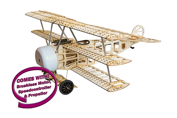 DW Hobby Fokker DR1 Laser Cut Balsa Kit - 770MM (INC 1100KV MOTOR,20A ESC,PROP)