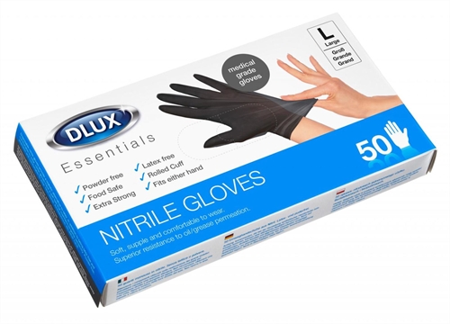 50 Nitrile Disposable Black Gloves (Large)