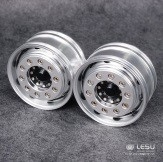Lesu 1/14 Front Wheels with Black Hubs, Round Holes and Bolt Protection Rings (Hex)