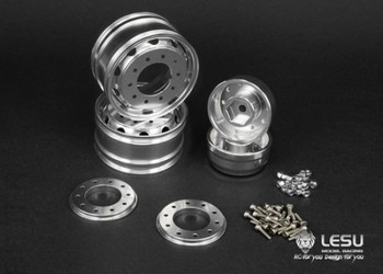 Lesu 1/14 Hex Drive Trailer Wheels - Black Hubs (Pair) Round Hole