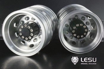 Lesu 1/14 Dual Rear Wheels - Black Hubs (Pair) Round Hole