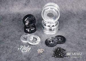 Lesu 114 Offset Front Hex Drive Wheels - Black Hubs Pair - Oval Hole