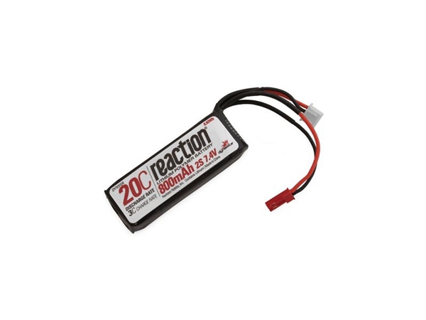 Reaction 7.4V 800mAh 2S 20C LiPo, 20AWG JST