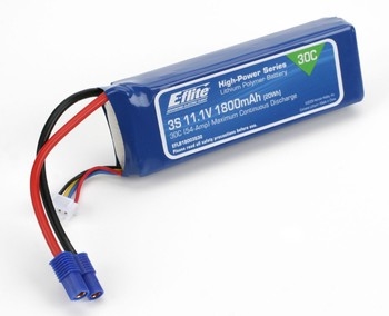 1800mAh 3S 11.1V 30C LiPo, 13AWG EC3