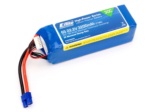 3200mAh 6S 222V 30C LiPo 12AWG EC3