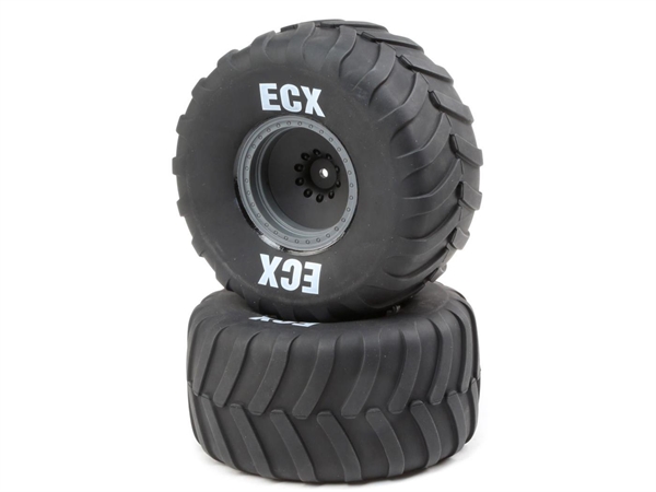 Rt/Lft Tire, Prmnt, Gray Whl (2): 1:10 2WD Axe MT