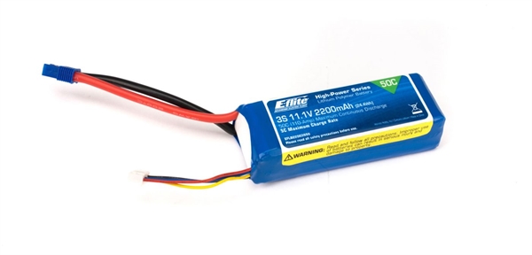 2200mAh 3S 11.1V 50C LiPo, 13AWG EC3