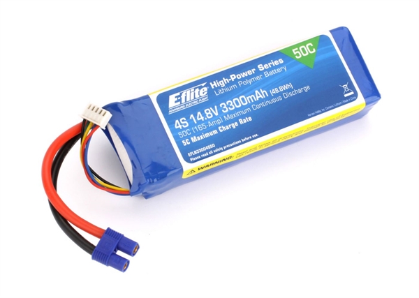 3300mAh 4S 14.8V 50C LiPo, 12AWG EC3