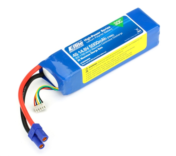 5000mAh 4S 14.8V 30C LiPo, 10AWG EC5