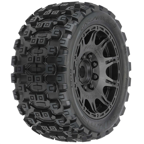 1/6 Badlands MX57 Front/Rear 5.7" Tires Mounted 24mm Black R
