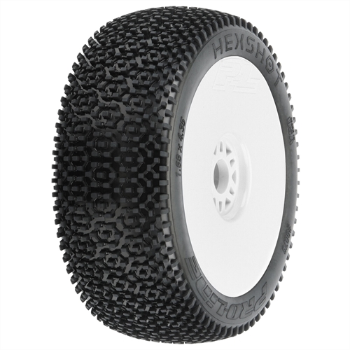 1/8 Hex Shot S3 Front/Rear Buggy Tires Mounted 17mm White (2