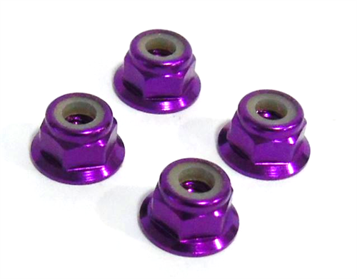 Purple Aluminium Flanged 4mm wheelnuts