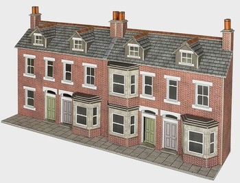 OO/HO Scale Low Relief Red Brick Terraced House Fronts - PO302