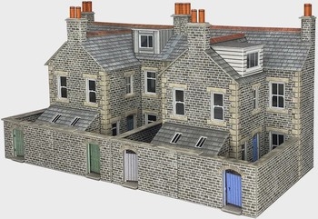 OO/HO Scale Low Relief Stone Terraced House Backs - PO305