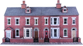 OOHO SCALE LOW RELIEF RED BRICK TERRACED HOUSE FRONTS - PO274