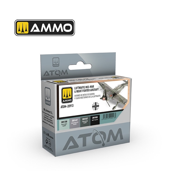 WWII German Luftwaffe Mid-War and Night Fighter Aircraft Colours Atom Acrylic Paint Set