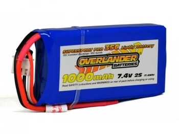 1000mAh 2S 7.4v 35C LiPo Battery - Overlander Supersport Pro