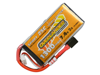 1300mAh 2S 7.4v 25C Lipo Battery - Overlander Sport