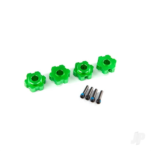 Wheel hubs, hex, aluminium (green-anodized) (4pcs) / 4x13mm screw pins (4pcs)