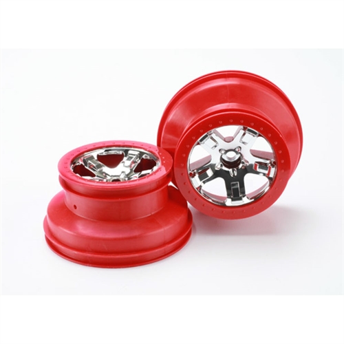 Wheels, SCT chrome, red beadlock style, dual profile (2.2" o