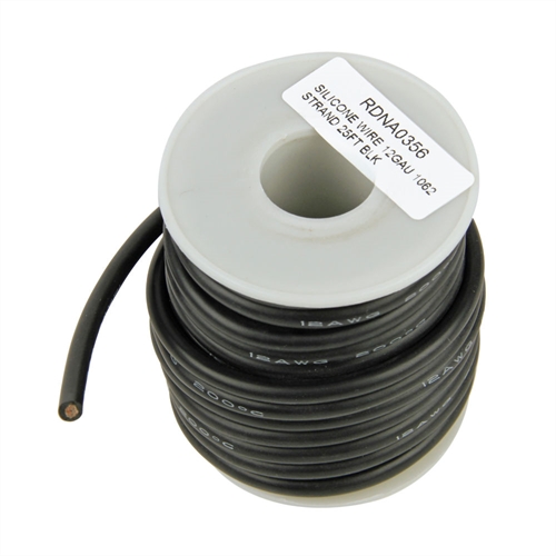 "Silicone Wire, 12ga, 1062 Strand, 25ft Black"