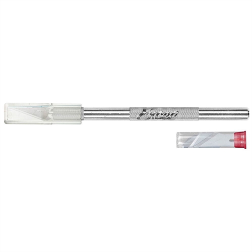 K1 Knife Light Duty Round Aluminium with Safety Cap 6x Assorted Blades Carded