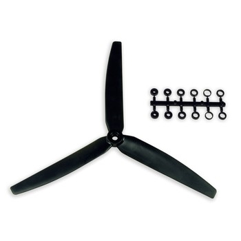 10x6 Slow Fly Propeller 3-Blade Black Opposite Rotation