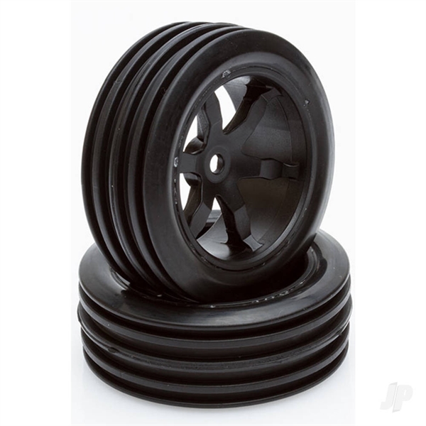 1:12 76mm Black Wheels/Tyres 29mm Width (12mm Hex) Pair