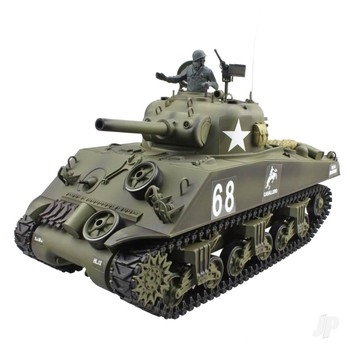 116 US Medium Tank M4A3 Sherman with Infrared Battle System 24GHz + Shooter + Smoke + Sound + Metal Gearbox 