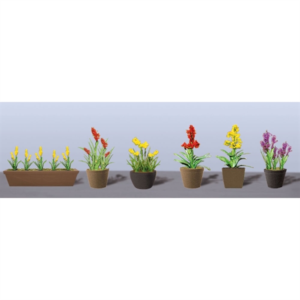 Assorted Potted Flower Plants 2, O-Scale, (6 pack)