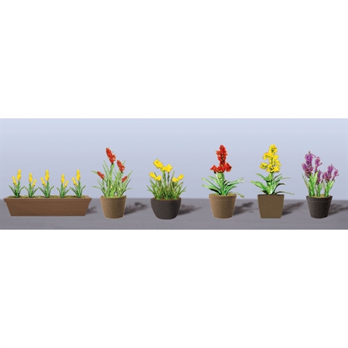95568 Assorted Potted Flower Plants 2, O-Scale, (6 pack)