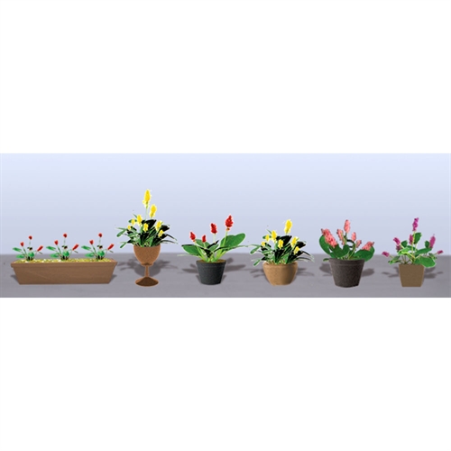 Assorted Potted Flower Plants 3, O-Scale, (6 pack)