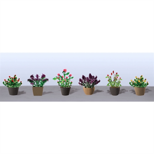 95566 Assorted Potted Flower Plants 1, O-Scale, (6 pack)
