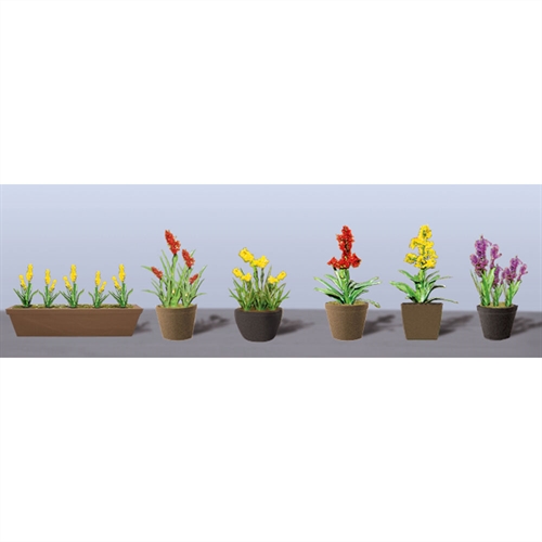 95567 Assorted Potted Flower Plants 2, HO-Scale, (6 pack)