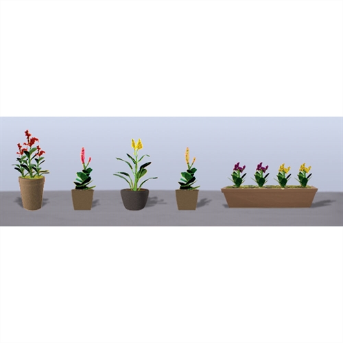 95571 Assorted Potted Flower Plants 4, HO-Scale, (6 pack)