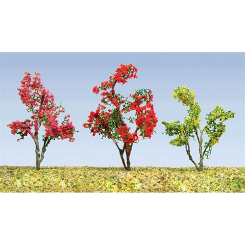 Flower Trees, Red, Pink, Yellow, Purple, 3/4in-1in, HO-Scale, (18 per pack)