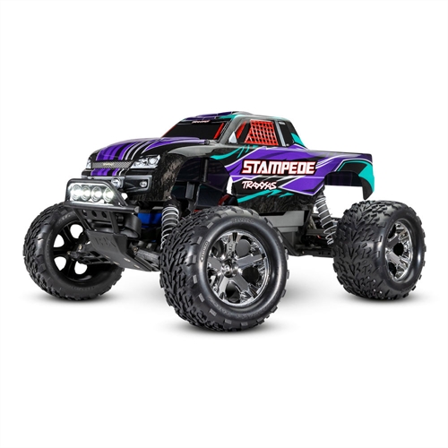 Purple Stampede 110 2WD RTR Electric Monster Truck + TQ 2-ch XL-5 Titan 550 7-Cell NiMH DC charger LED lights
