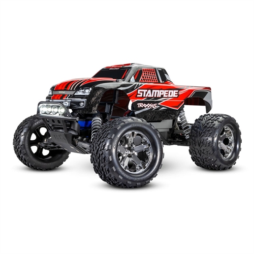 Red Stampede 110 2WD RTR Electric Monster Truck + TQ 2-ch XL-5 Titan 550 7-Cell NiMH DC charger LED lights