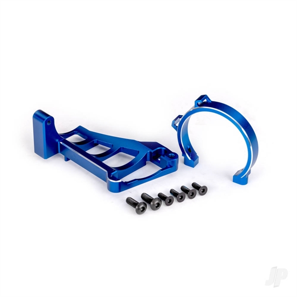 Motor mounts (front & rear) (blue-anodised 6061-T6 aluminium)/ 3x10mm CCS (with threadlock) (4)/ 4x12mm BCS (with threadlock) (2) (for use with #3483 motor)