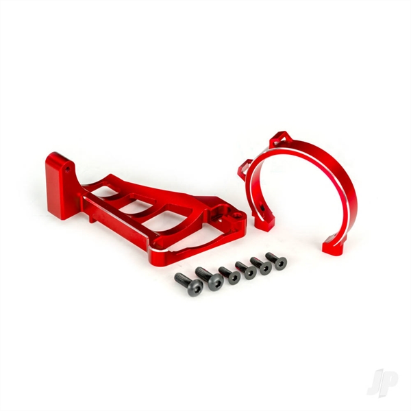 Motor mounts (front & rear) (red-anodised 6061-T6 aluminium)/ 3x10mm CCS (with threadlock) (4)/ 4x12mm BCS (with threadlock) (2) (for use with #3483 motor)